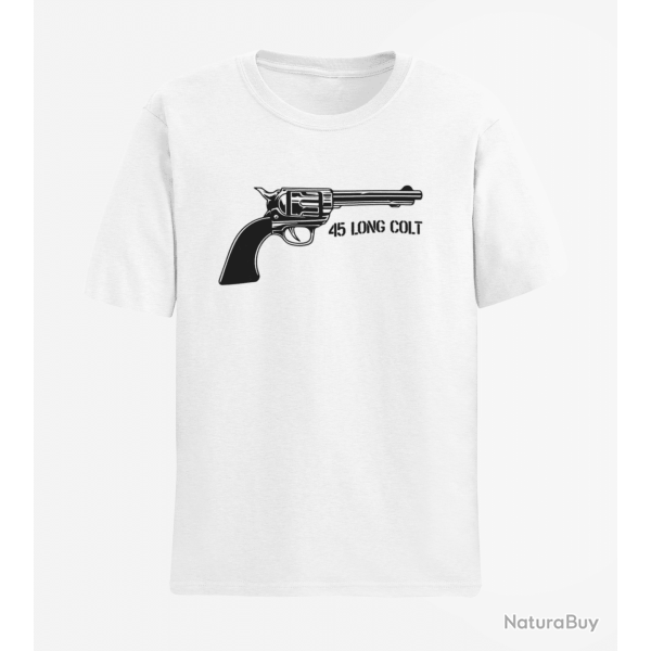 T shirt Armes Revolver Cowboy 45 Long Colt Blanc