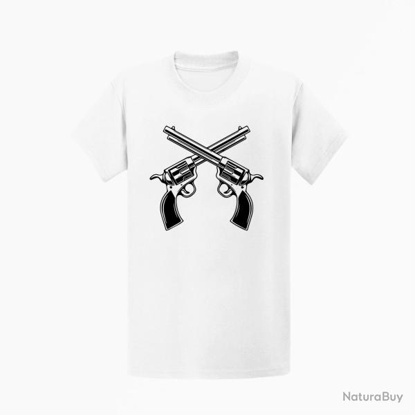 T shirt Armes Revolver Cowboy Blanc