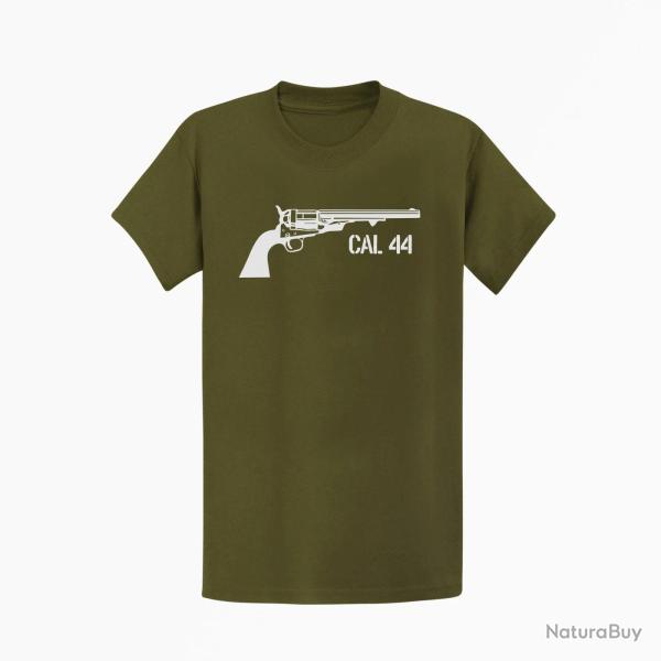 T shirt Armes Revolver Poudre Noir Cal.44 Kaki Blanc