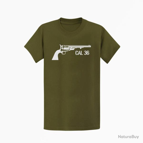 T shirt Armes Revolver Poudre Noire Cal.36 Kaki Blanc