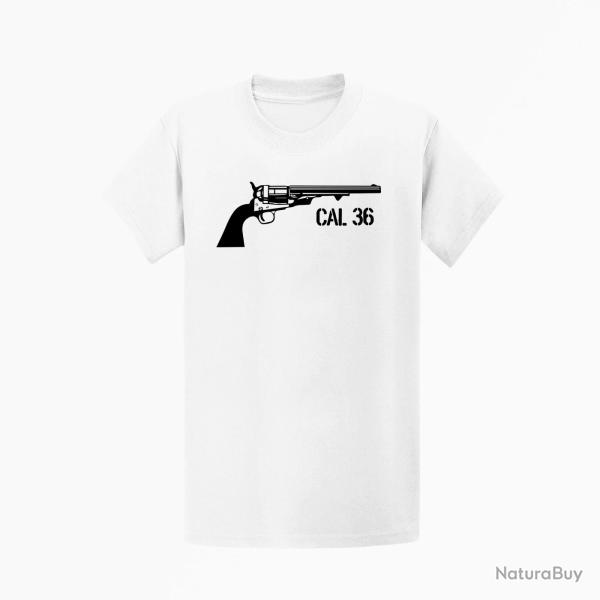 T shirt Armes Revolver Poudre Noire Cal.36 Blanc