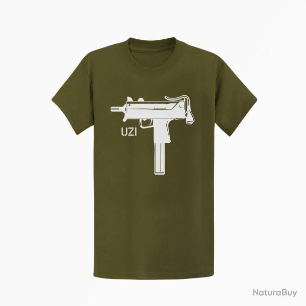 T shirt Armes UZI 2 Kaki Blanc