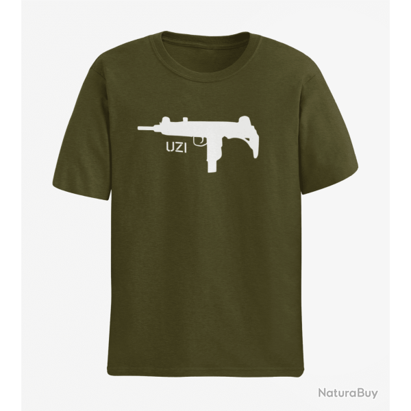 T shirt Armes UZI 3 Army Blanc