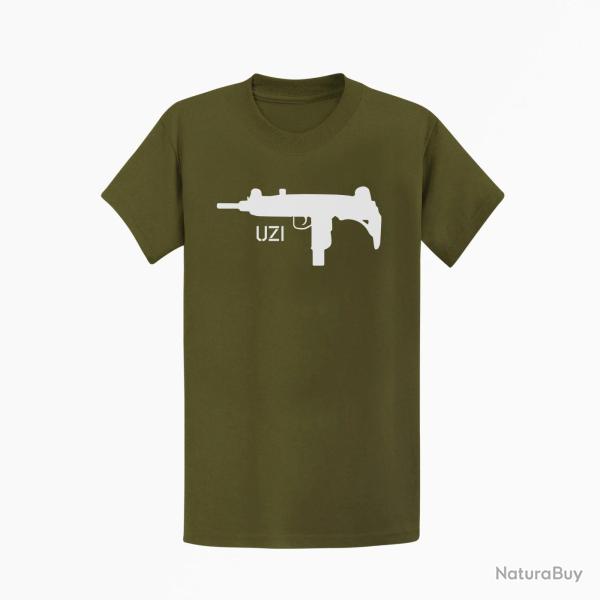 T shirt Armes UZI 3 Kaki Blanc