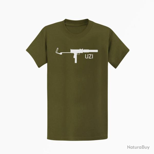 T shirt Armes UZI 4 Kaki Blanc