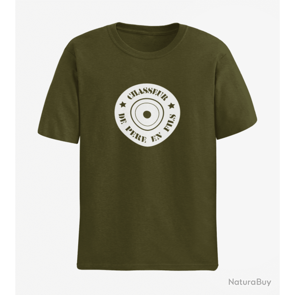 T shirt Chasse Douille Chasseur de p�re en fils Army Blanc