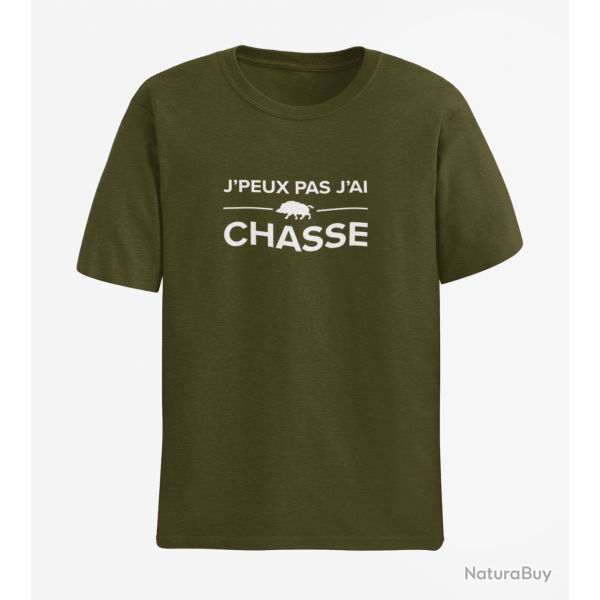 T shirt Chasse Je peux pas j ai chasse Army Blanc