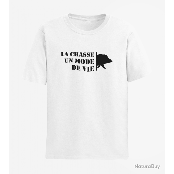 T shirt Chasse Un mode de vie Sanglier Blanc