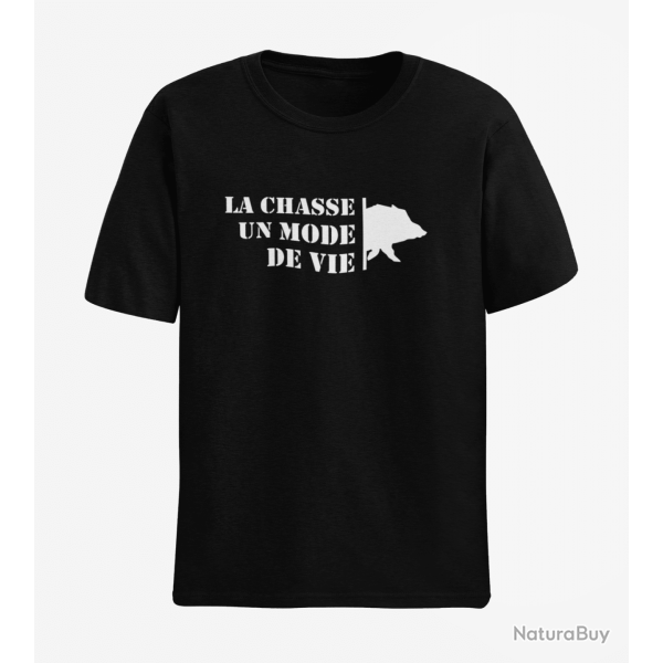 T shirt Chasse Un mode de vie Sanglier Noir