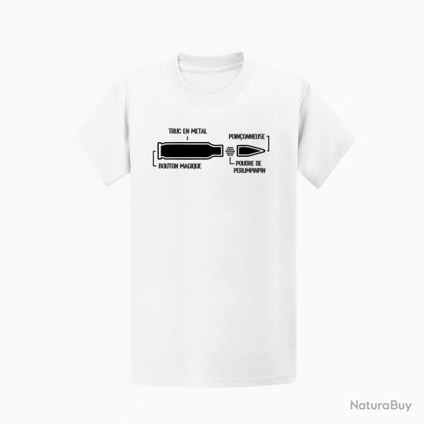 T shirt Humour Anatomie d une balle de fusil Blanc