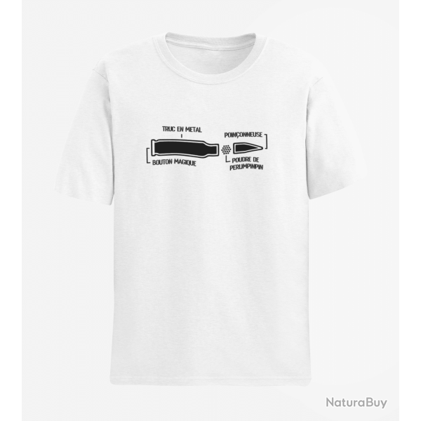 T shirt Humour Anatomie d une balle de fusil Blanc