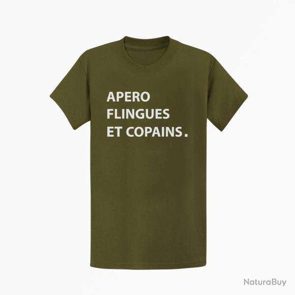 T shirt Humour Ap�ro Flingues et Copains Kaki Blanc