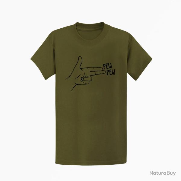 T shirt Humour Pew Pew Kaki Noir