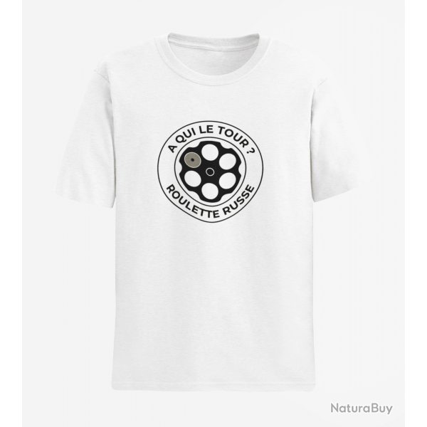 T shirt Humour Roulette russe Mon jeu favori Blanc
