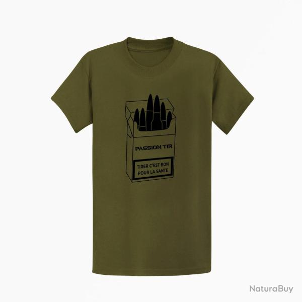 T shirt Humour Tirer c est bon pour la sant� Kaki Noir