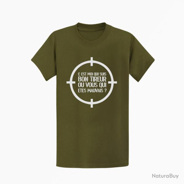T shirt Tir Sportif C est moi qui suis bon ou vous qui �tes mauvais Kaki Blanc