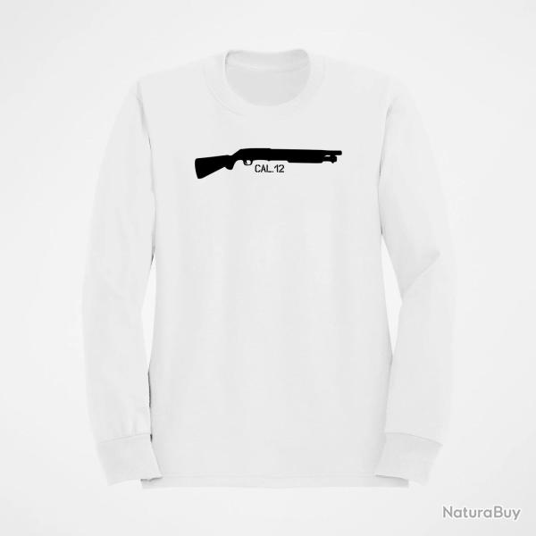 Sweat ARMES Fusil � pompe Calibre 12 Blanc