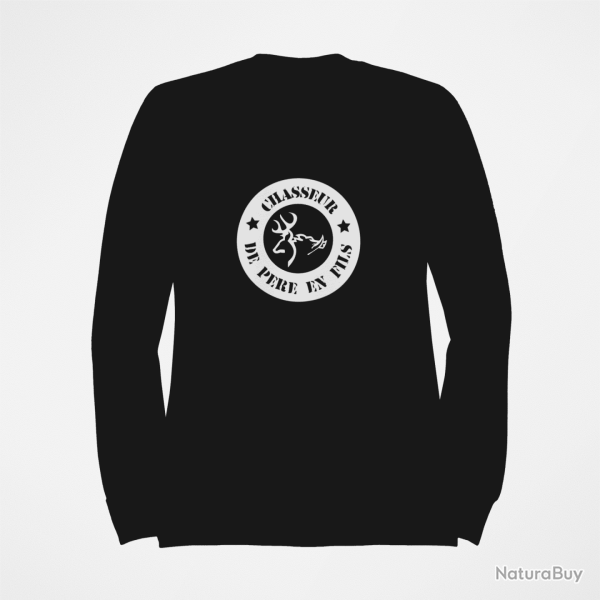 Sweat Chasse Chasseur de p�re en fils Noir