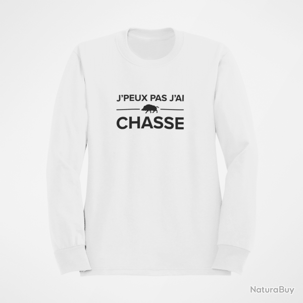 Sweat Chasse Je peux pas j ai chasse Blanc