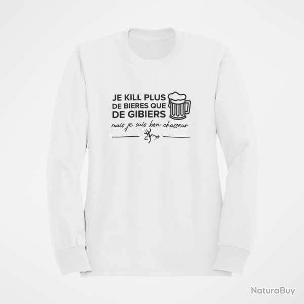 Sweat Chasse Je tombe plus de bi�res que de gibiers Blanc