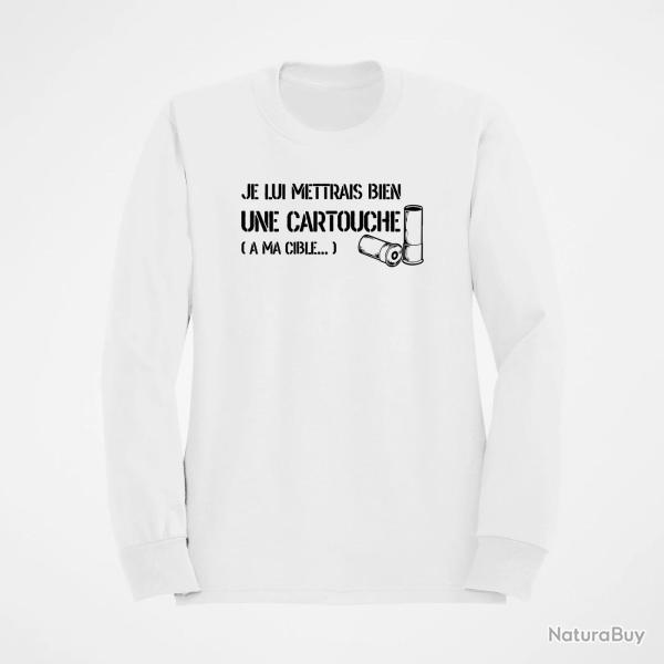 Sweat Humour Je lui mettrai bien une cartouche Blanc