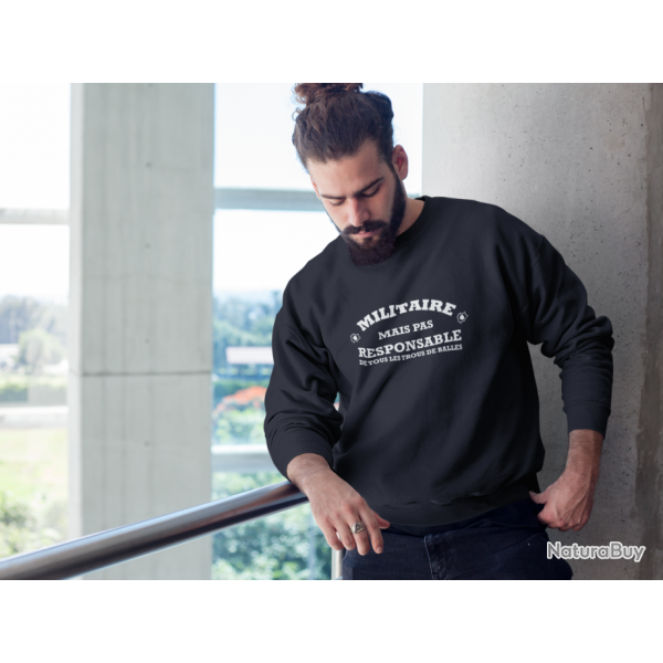 Sweat Humour Militaire mais pas responsable de tous les trous de balles