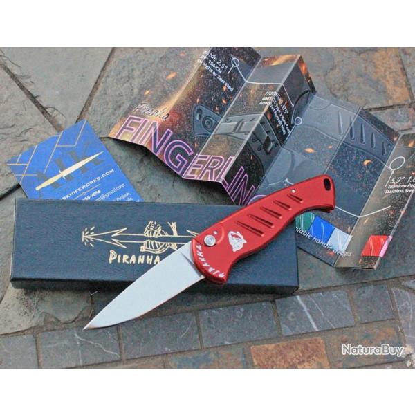 Couteau Automatique Piranha Fingerling Red Lame Acier 154Cm Manche Aluminium Clip USA PKCP2R
