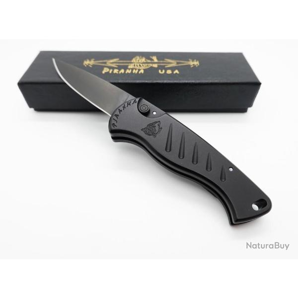 Couteau Automatique Piranha Fingerling Black Lame Acier 154Cm Manche Alum Button Clip USA PKCP2BKT