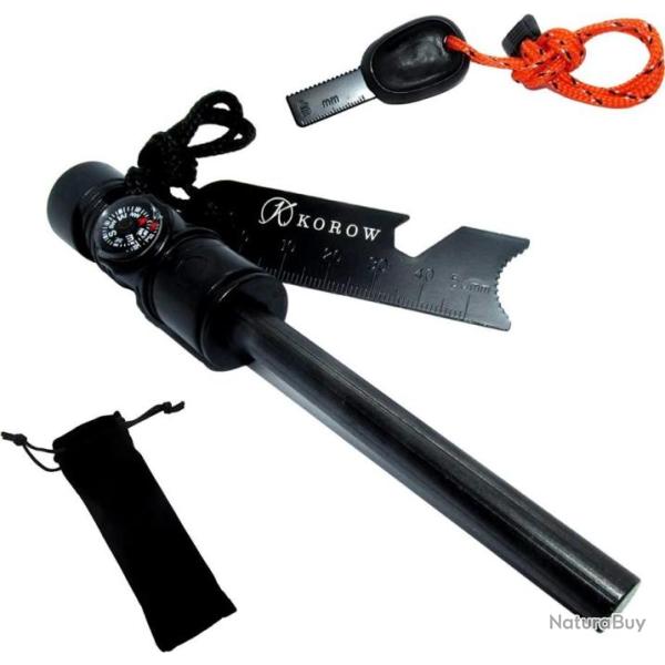 Allume Feu de Survie Noir Pour le Camping et Randonne Multifonction Sifflet Boussole Decapsuleur