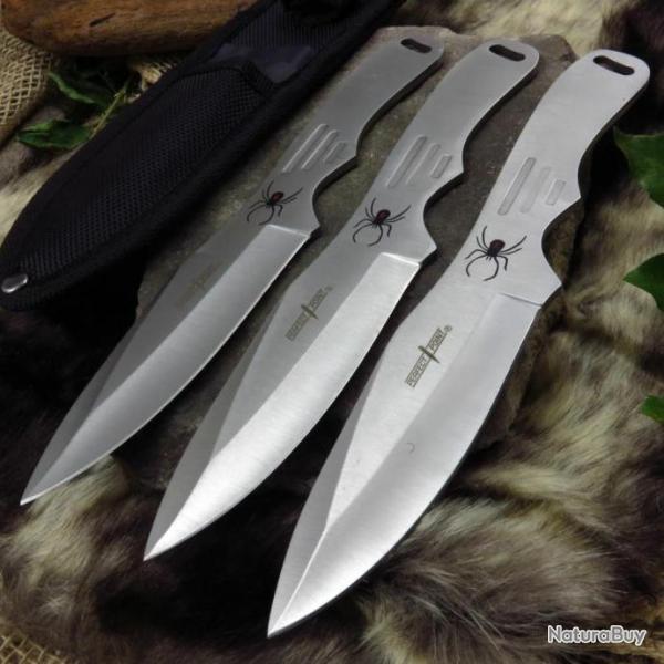 M4505 Lot de 3 Couteaux de Lancer Spider-Man Acier Inox Etui Nylon