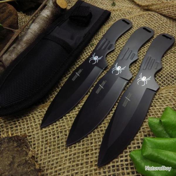 M4501 Lot de 3 Couteaux de Lancer Spider-Man Black Acier Inox Etui Nylon