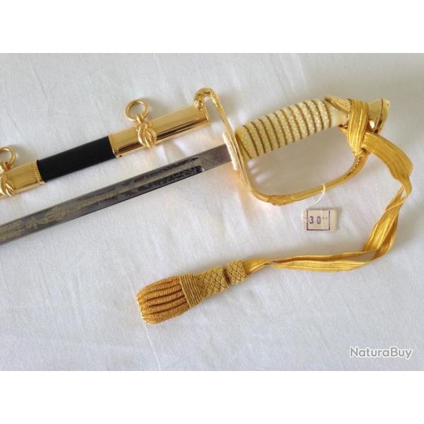Authentique Sabre �p�e de parade d'officier U.S. Navy USN TOLEDE + dragonne + �tui de transport