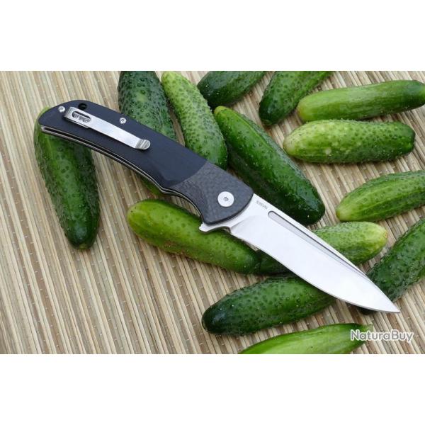 Couteau QSP Harpyie Manche G10/Fibre Carbone Lame Acier CPM S35VN IKBS Linerlock Clip QS129B