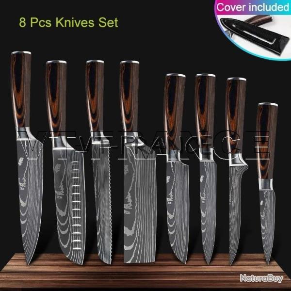 Set Couteau Japonais Pro Santoku Style Damas, Modele: 8pcs-set 1