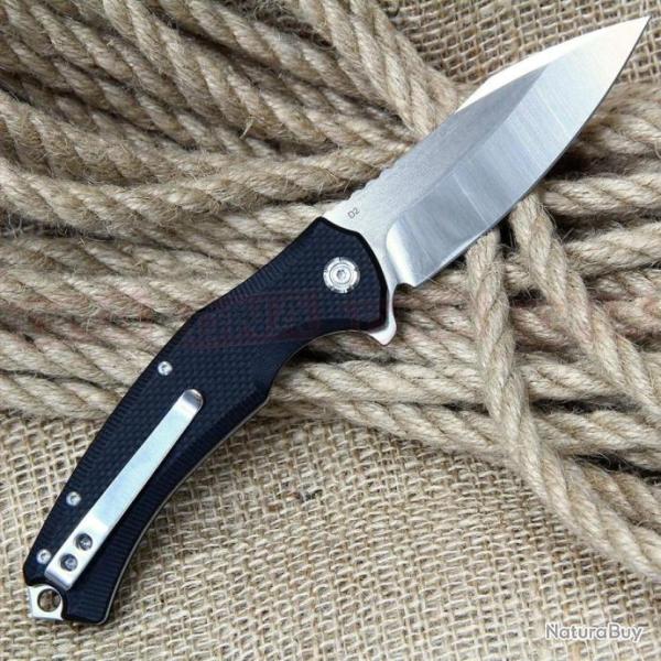 Couteau QSP Snipe Black Manche G10 Lame Acier D2 IKBS Linerlock Clip QS121C