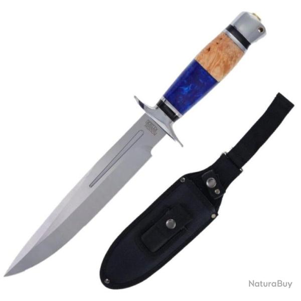 Couteau Bowie Rough Ryder Resine/Wood Lame Acier 440 Manche Rsine & Bois Etui Nylon RR2240