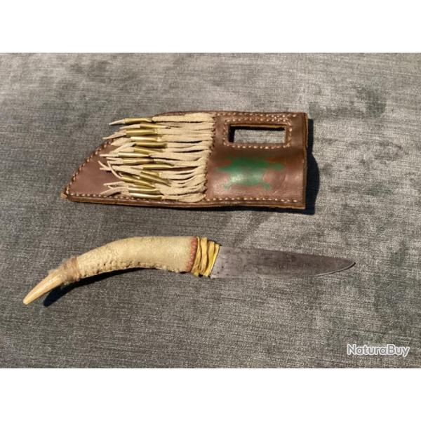 Couteau artisanal Cheyenne avec �tui gros cuir copies conformes USA 19�me