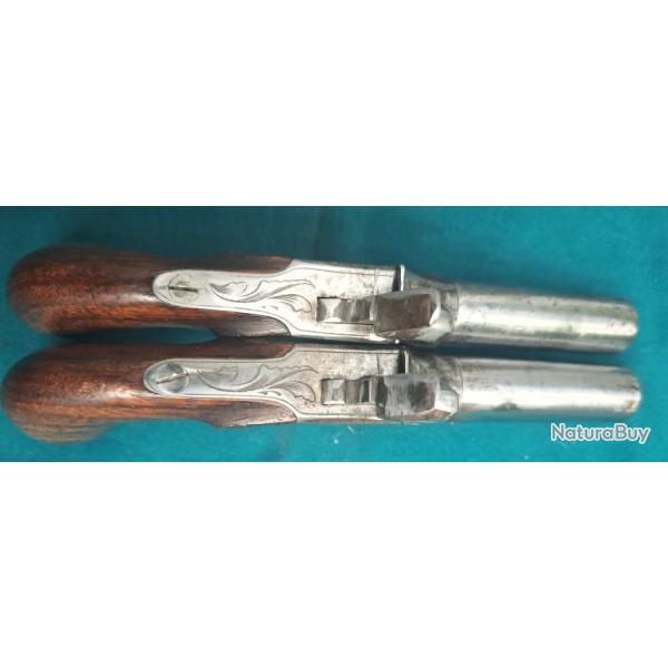 Pistolets � coffre  � balle forc�e d�tente rentrante.19� ou d�but 20� (Livr� par Happy post 15�