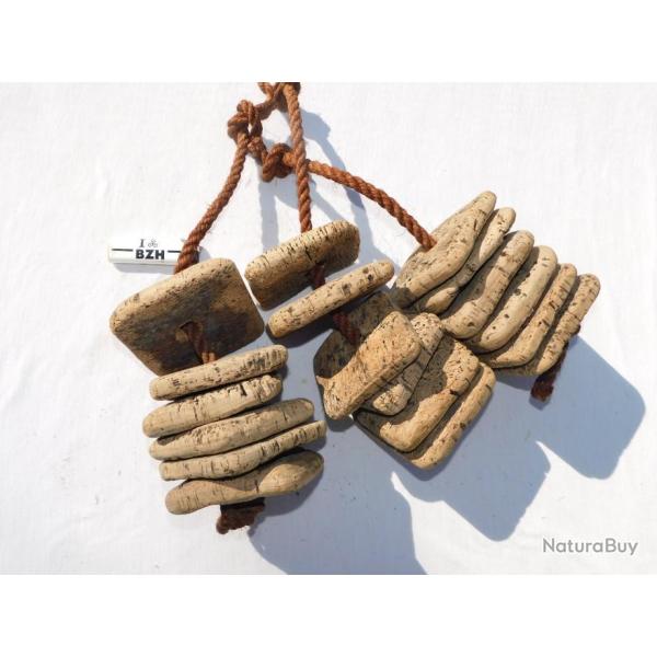 LOT 3 ENSEMBLES 6 FLOTTEURS EN LIEGE - FILET PECHE - SUPER DECO MARINE !!