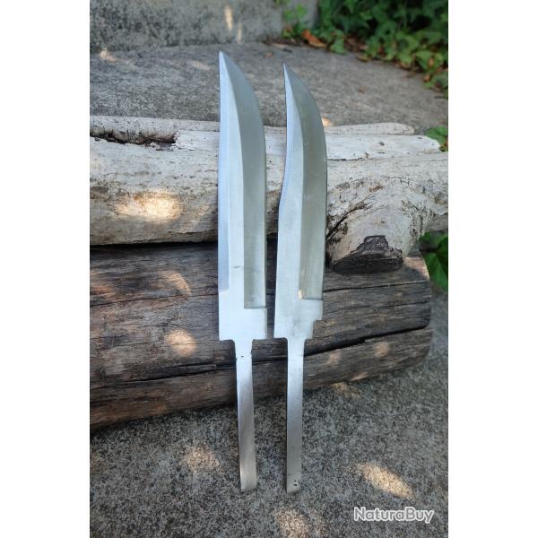 Lot de 2 Lame Bowie Drop Point & Clip Acier Carbone 1055 Lame A Customiser Le Manche - Lames seules