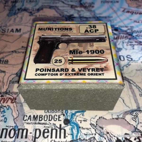 38 ACP 1900 (Poinsard & Veyret): Reproduction boite munitions (vide) Collection vintage PV 9548401