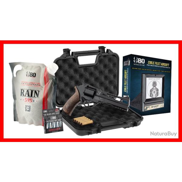 PACK AIRSOFT REVOLVER CO2 CHIAPPA RHINO 60DS NOIR + CO2 + BILLES + DOUILLES CNC + CIBLE + MALLETTE