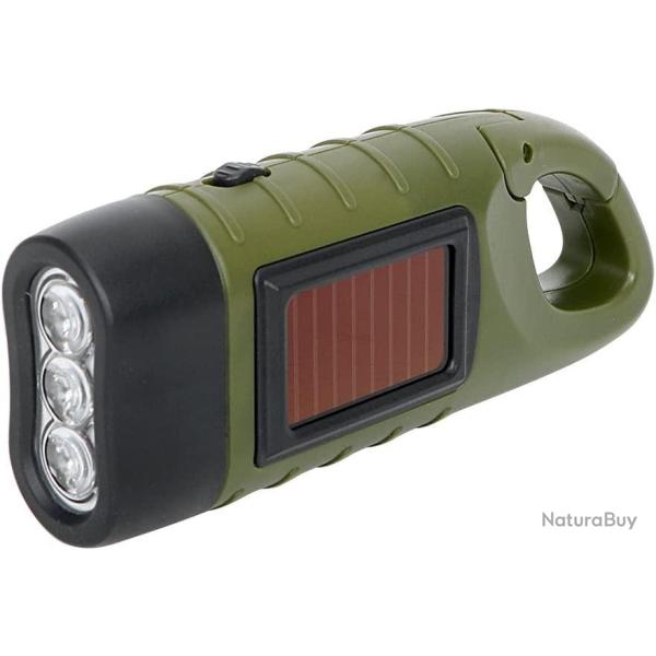 Lampe Torche LED Portable Urgence  Energie Solaire avec Manivelle Dynamo Peche Camping Randonne