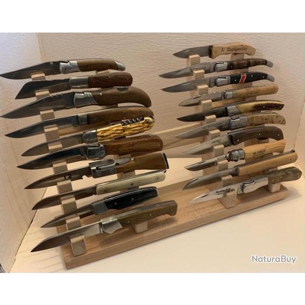 PRESENTOIR A POSER 20 COUTEAUX (2x10) en HETRE brut - cr�ation unique