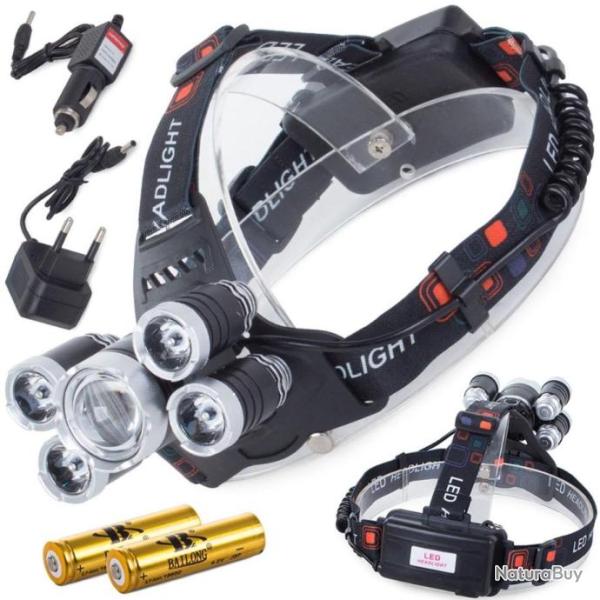 LAMPE FRONTALE TACTIQUE MILITAIRE XPE 5000 - T6 PUISSANTE IPX4 ZOOM 5000 LUMEN