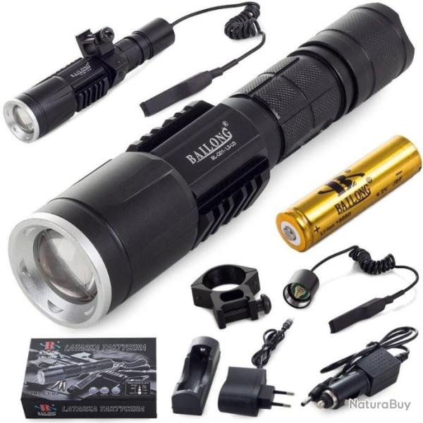 LAMPE TACTIQUE MILITAIRE Q01-L3-U3 LED PICATINNY RECHARGEABLE CAMPING PUISSANTE