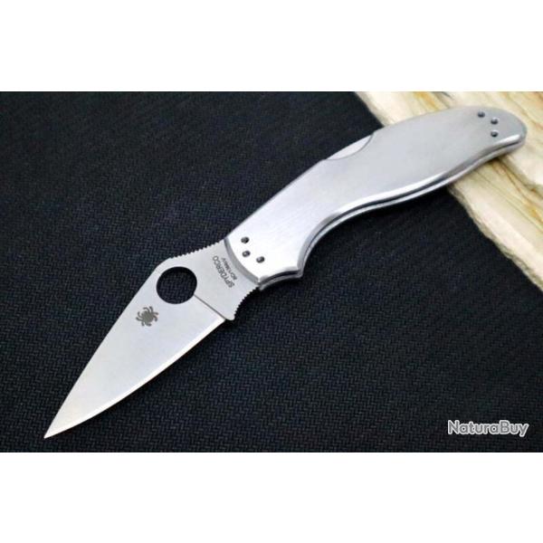 Couteau Spyderco UpTern Plain Lame Acier 8Cr13MoV Manche Acier Lockback Clip SC261P