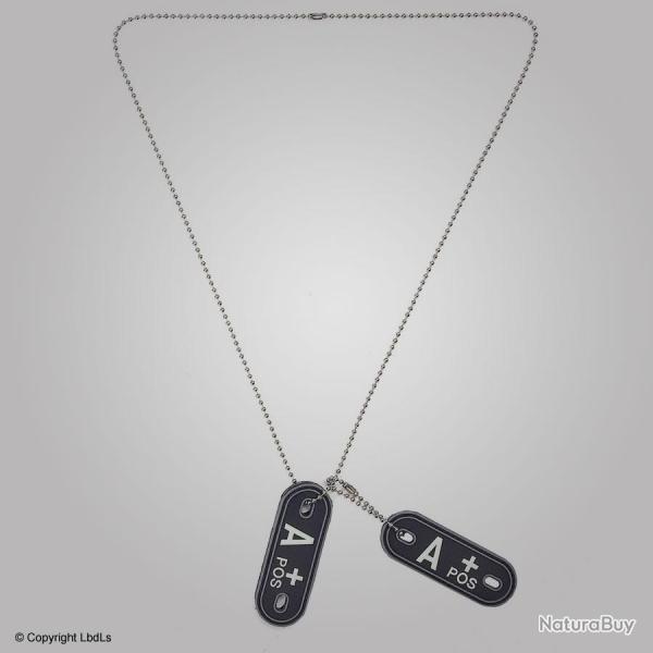 Dog tag groupe sanguin A positif PVC noir