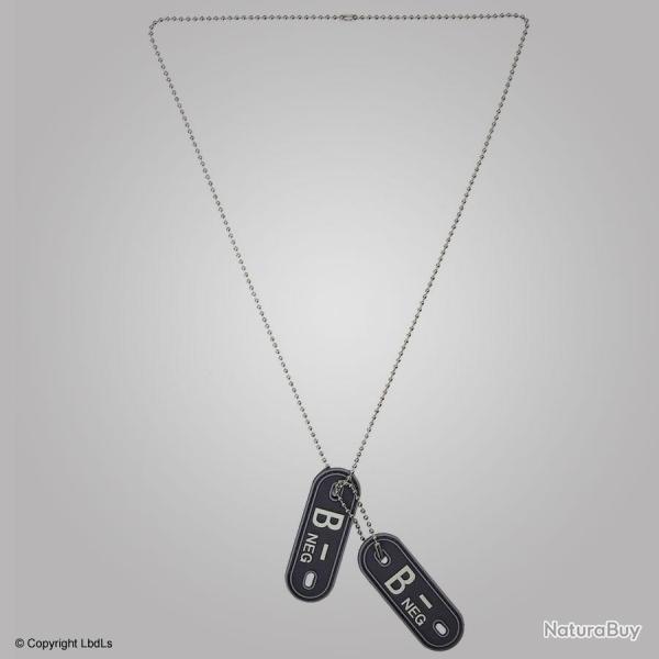 Dog tag groupe sanguin B n�gatif PVC noir
