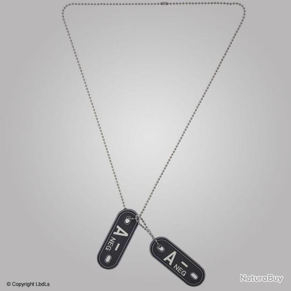 Dog tag groupe sanguin A n�gatif PVC noir